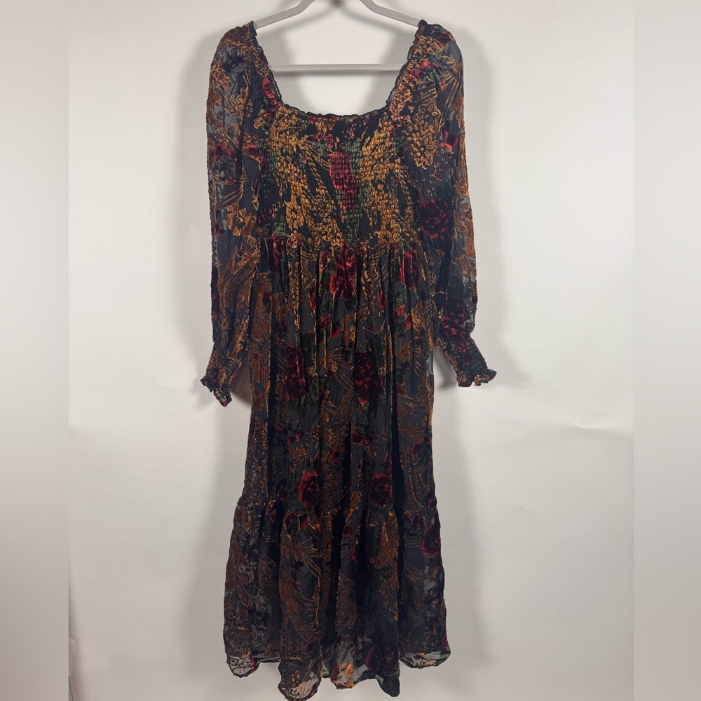 Baltic Born Women Maxi Dress SMALL Velvet Burnout Milkmaid Renaissance Smocked - Picture 9 of 16